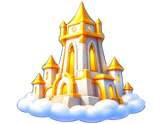 Golden Tower rising above soft clouds